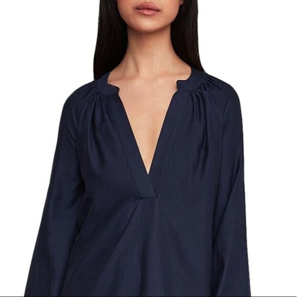 BCBGMAXAZRIA Roxanne Shirred A-Line Mini Shift Dress Navy Blue M - Picture 4 of 4